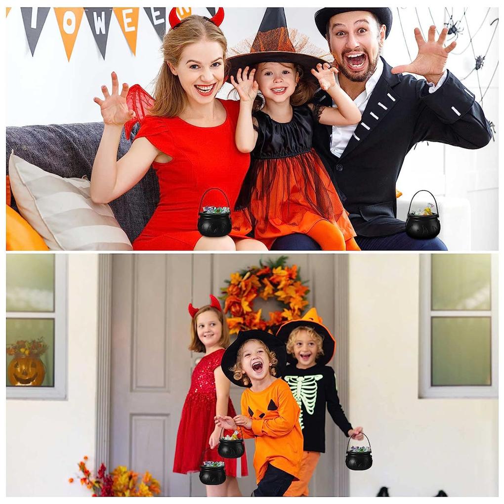 3x sada plastových kotlíků s cukrovými omáčkami a popcornem na halloweenské párty, černé plastové kotlíky