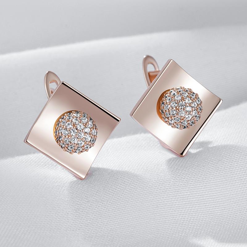 Unusual  Rose Gold Color Dangle Earrings For Women Shiny Natural Zircon Accessories High Quality Daily Fine Jewelry