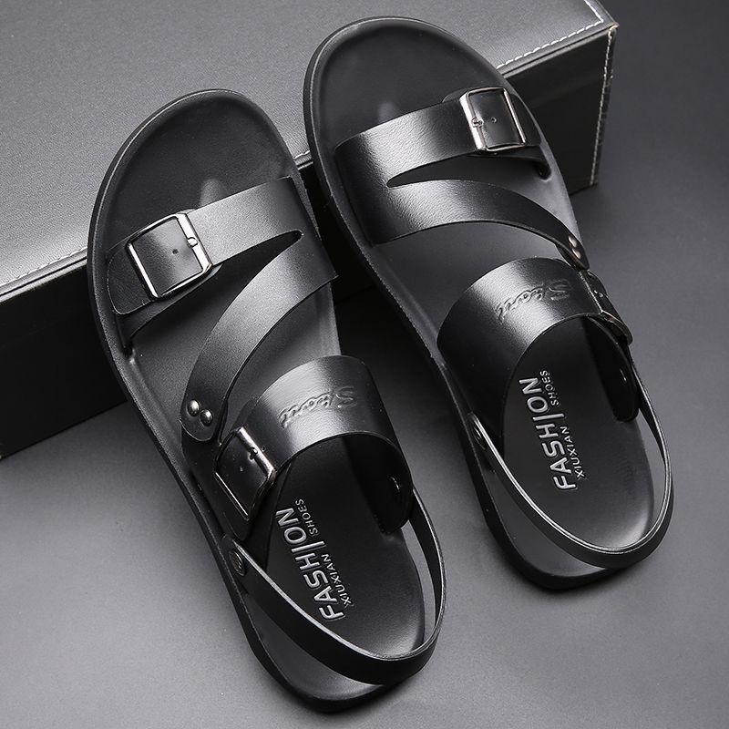 Fashion Comfortable Men'S Sandals Solid Color Open Toe Mens Leather Sandals 2024 Newest Slippers Beach For Male Leather Footwear