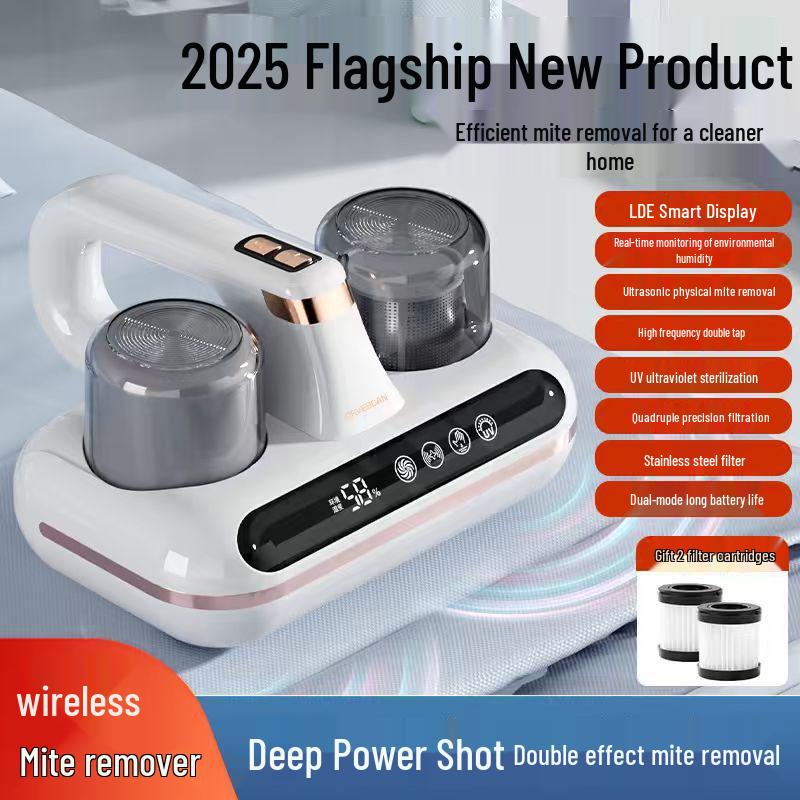 Dual-Cup Ultrasonic UV Bed Mite Remover with Wireless Vacuum