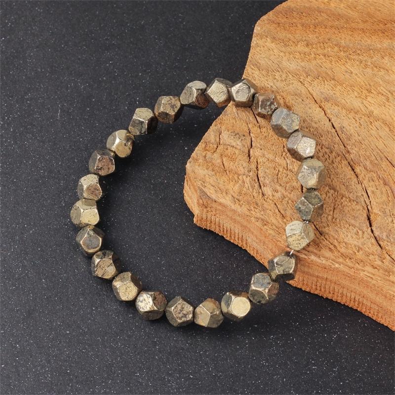 Faceted Stone Bracelet for Men Adjustable Natural Pyrite Wealt Handchain Jewelry for Casual and Formal Event