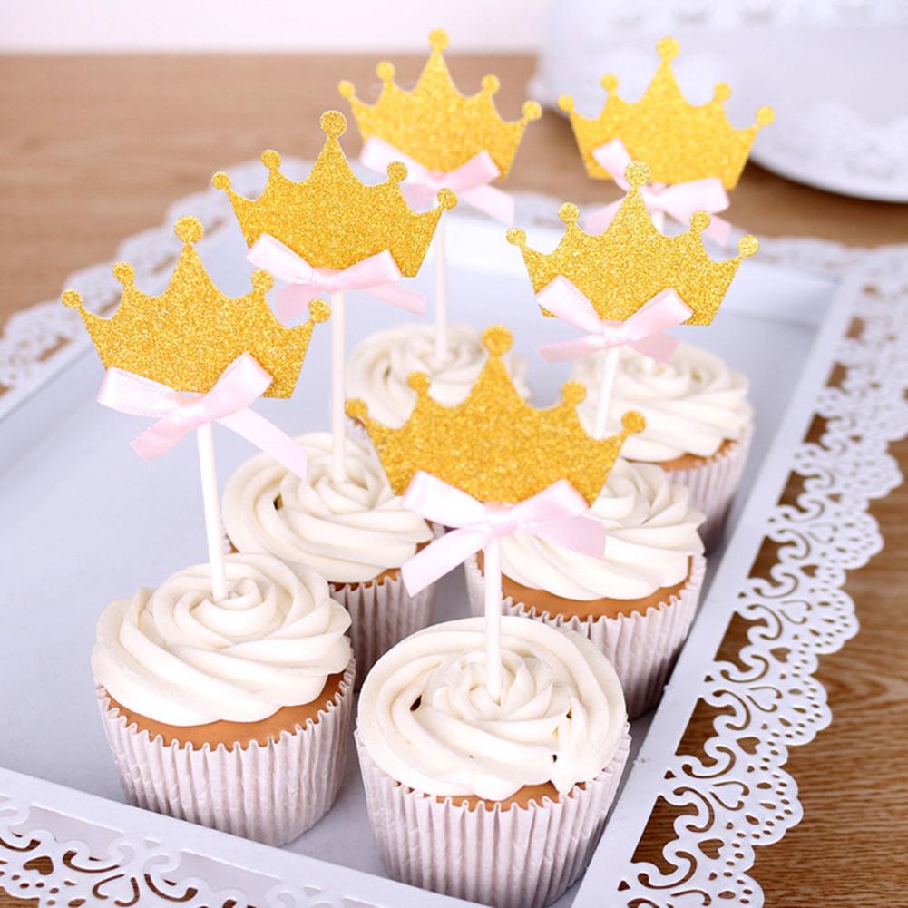 10Pcs Glitter Crown Cake Topper Wedding Birthday Party Decoration