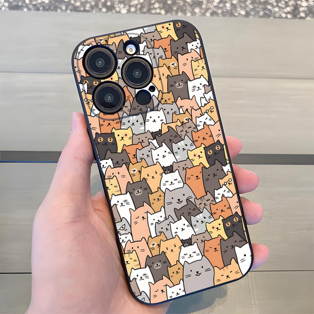 Cute Cats Background Phone Case For IPhone 17 Air 16 E Pro Max 15 14 13 Mini 12 Pro 11 Max Plus Black Soft Shell