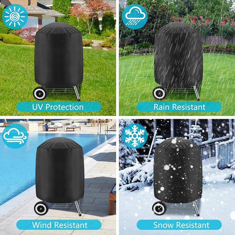 1PC Grill Protector Outdoor Barbecue Grill Cover School Round Camping Oxford Cloth Heavy Duty Black Kicthen