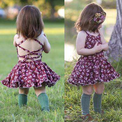 Dětské Dívčí květinové šaty s kravatou Plážové prázdninové šaty Sundress bez zad