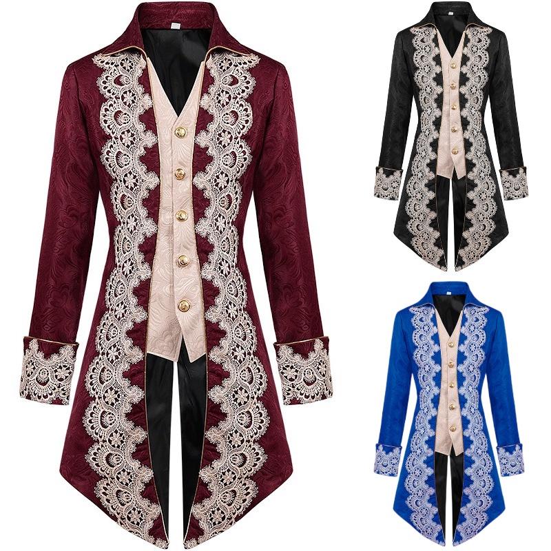 High-quality Polyester Steam Punk Jacket With Lace Details For Men