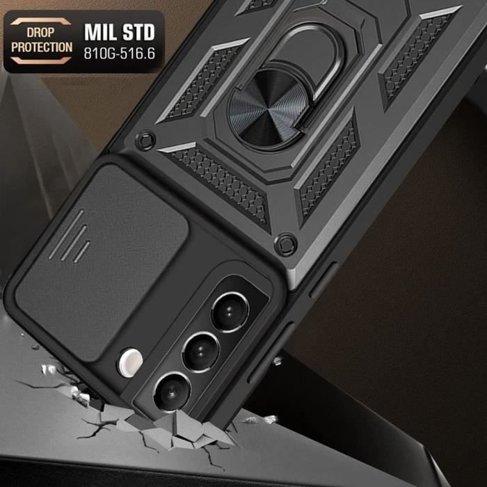 Coque - Booling - pour Samsung Galaxy S22 - Noir - Antichoc - Béquille pivotante 360°