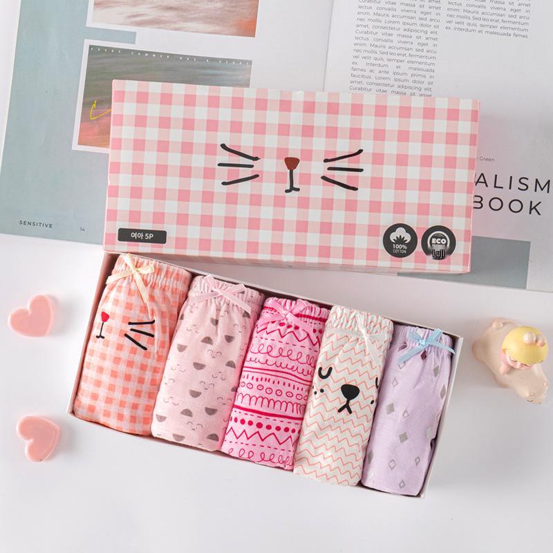 Korean Style Kids' Pure Cotton Cartoon Underwear - Medium & Large Girls' Triangle Shorts