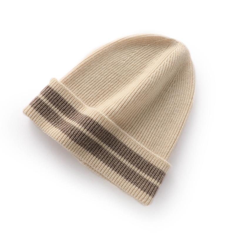 Soft Cashmere Autumn and Winter New Style Unisex Striped Casual Ear Protection Pile Hat Fashionable Knitted Hat
