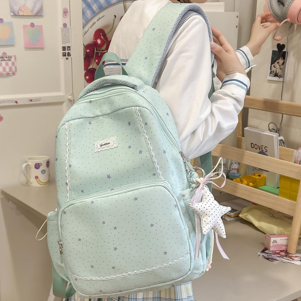 Schoolbag Student Schoolbag Large-capacity Printing Cute Star Polka Dot Backpack Junior High School College Student Class Commuter Schoolbag