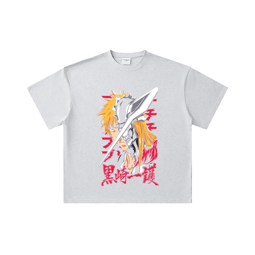 260 GSM Double Yarn 32 Count 100% Cotton Bleach V4 Ichigo Print Unisex Heavy Cotton T Shirt