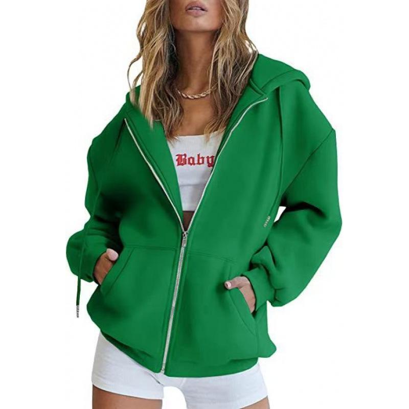 Felpa con zip metallica unisex transfrontaliera - Colore tinta unita, Giacca Autunno/Inverno
