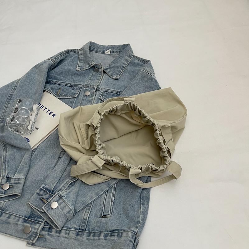 Solid Color Women Shoulder Bag Hobo Bag Pleated Tote Bag