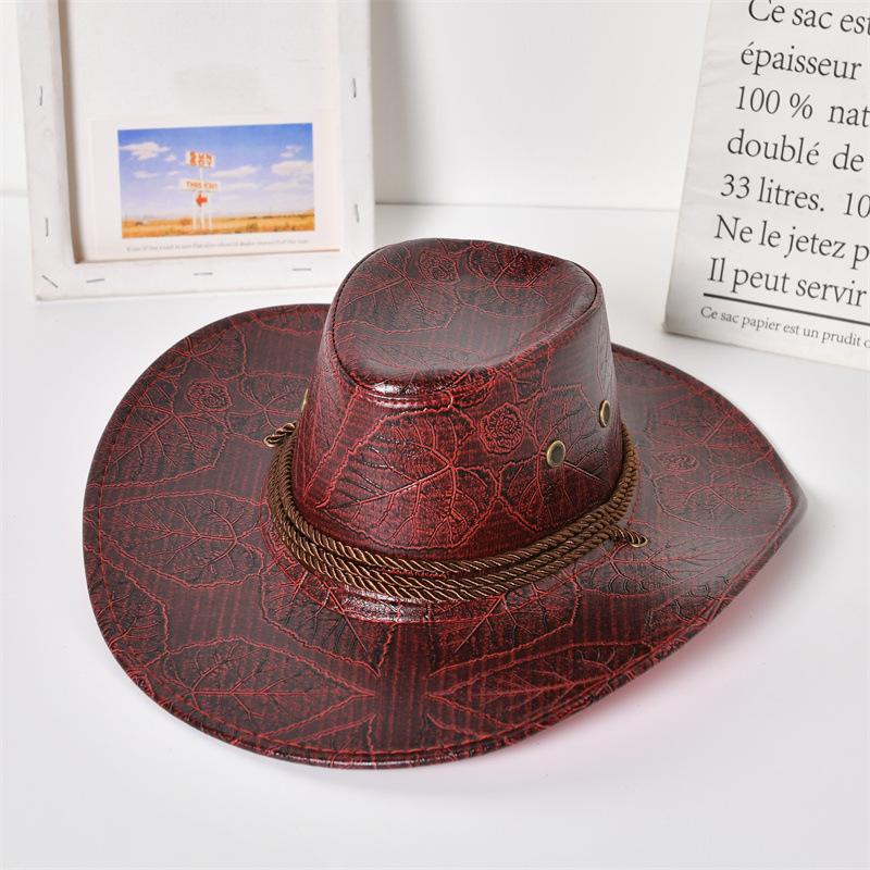 

Western Cowboy Hat for Men & Women - American Style PU Leather Sun Hat UPF50+ UV Protection Vintage Travel Accessory 55-60cm красный