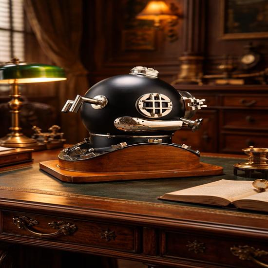 Diving Helmet Black diving helmet Scuba Diving Helmet Diving helmet with wooden base Deep Sea Scuba Diver Helmet