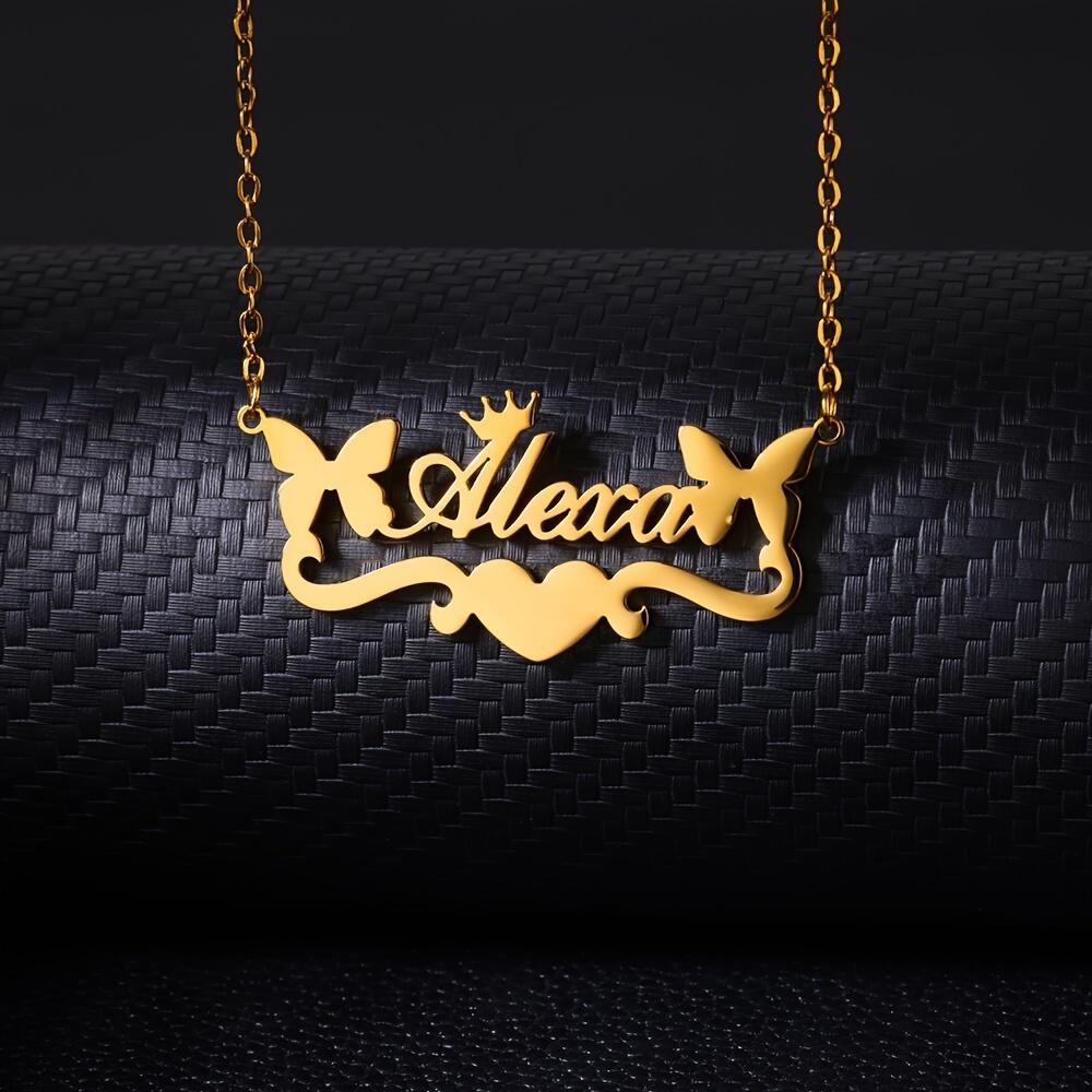 Custom Name Butterfly Ribbon Love Necklaces For Women Gold Color Stainless Steel Name Necklace Wedding Christmas Jewelry Gift