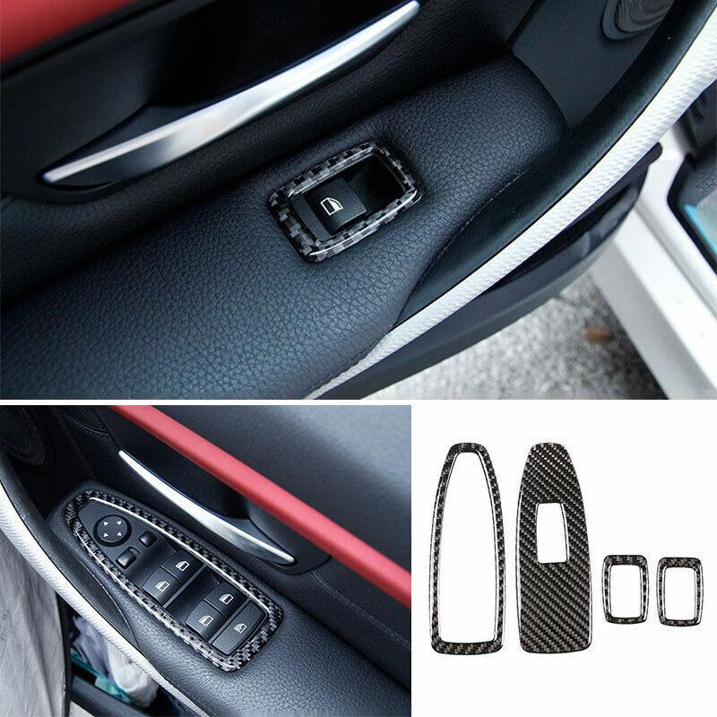 For BMW 3 4 Series GT 2013- Real Carbon Fiber Window Lift Panel Switch Trim