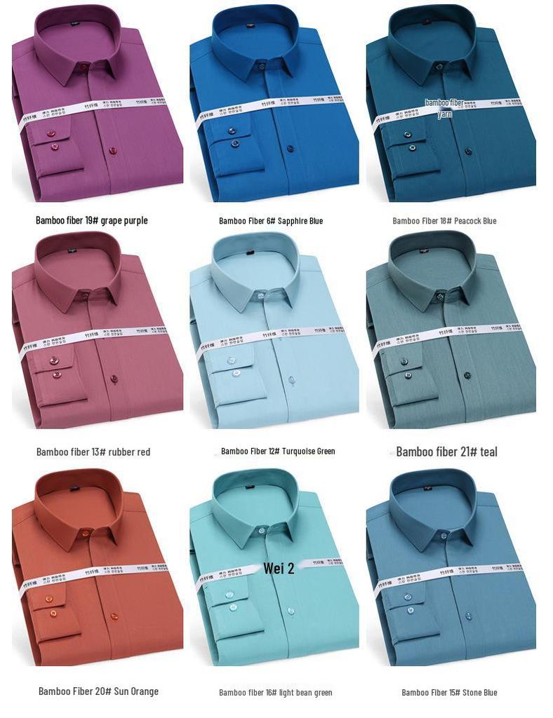 Men's Bamboo Fiber Iron-Free White Shirt - Long Sleeve, Stretch, Formal & Casual