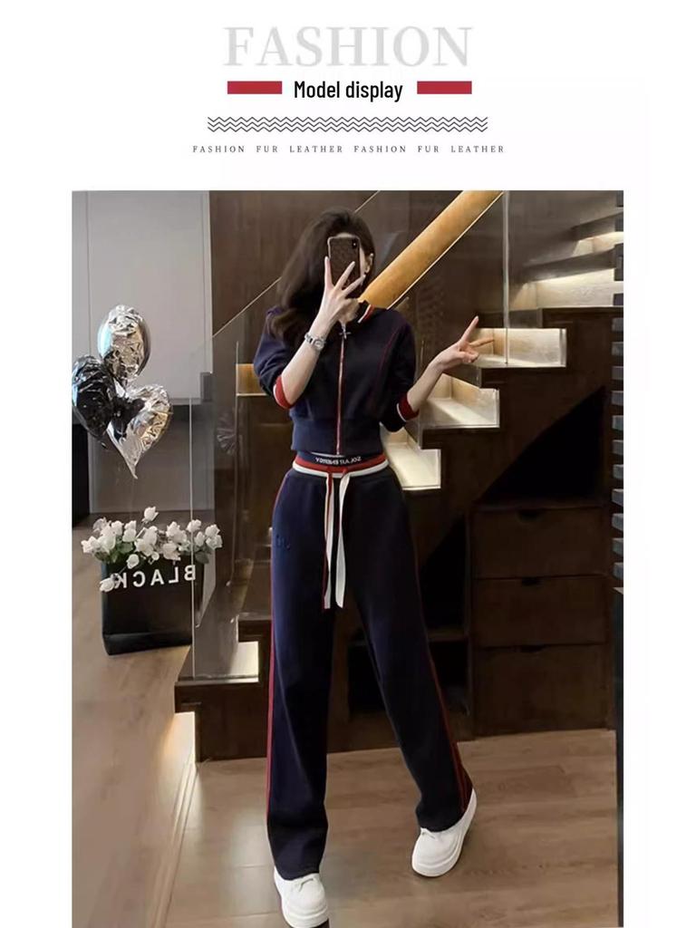 Autumn 2024 Women's Stylish Long-Sleeve Hooded Cardigan & Wide-Leg Pants Two-Piece Suit