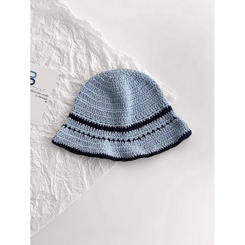 Y2K Korean-Japanese Hand Bucket Crochet Bucket Hats For Women Spring Autumn Winter Sun Cap Female Bow Designer Bob Basin Gorro