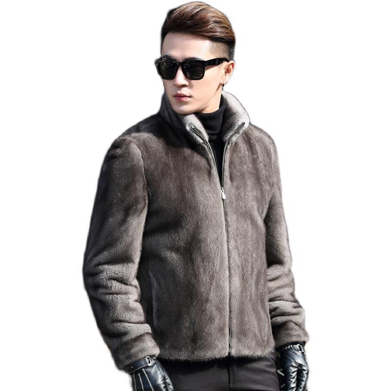 Autumn and winter new imitation mink coat men's fur imitation mink coat stand-up collar imitation velvet green