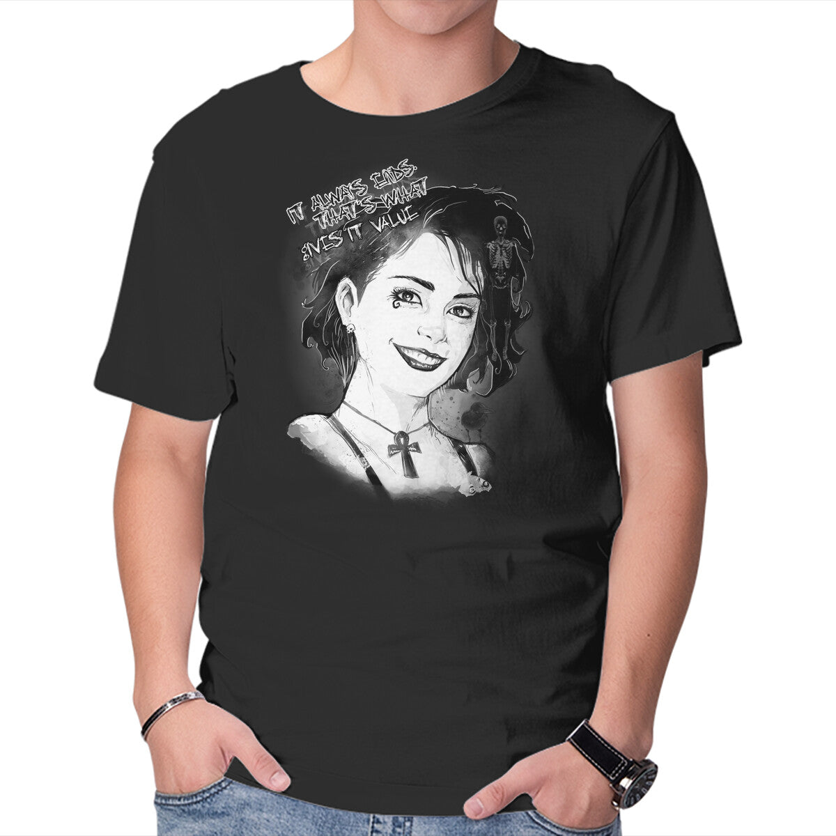Unisex Crew Neck T-Shirt Dead Smile Graphic Short Sleeve Casual Tee XS