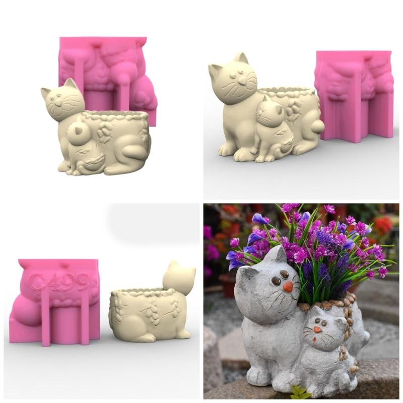 Succulent Planter Silicone Molds Cat Flower Pots Epoxy Resin Mould for DIY Candle Holder Pen Holder Vase Mold Home Decor