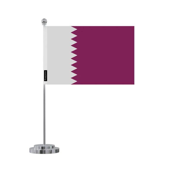 Drapeau De Bureau - Qatar - 14 X 21 Cm - Polyester - Impression Recto/verso - Acier Inoxydable