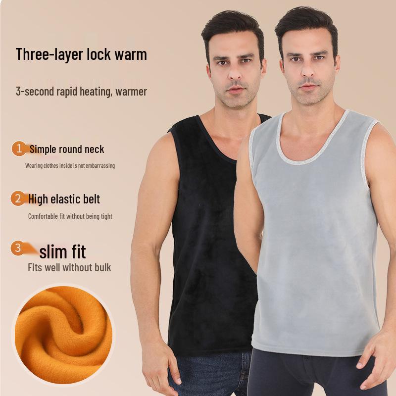 Men's Fleece-Lined Cotton Vest - Warm, Skin-Friendly Sleeveless Base Layer for Autumn/Winter
