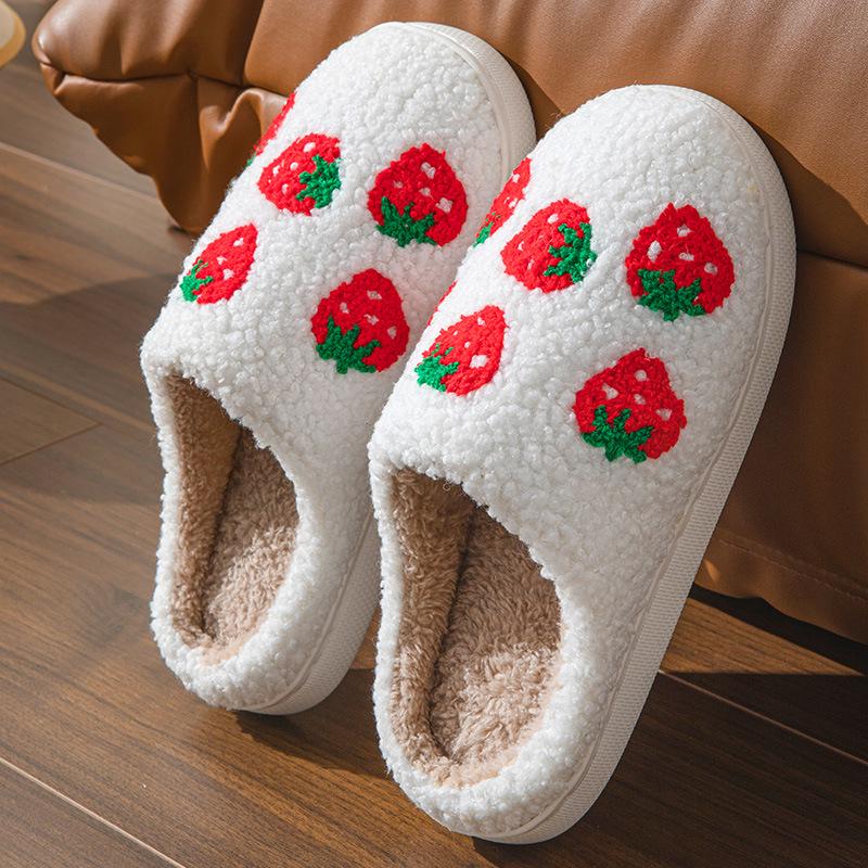 Embroidered Fruit Design Men's & Women's Indoor Cotton Slippers