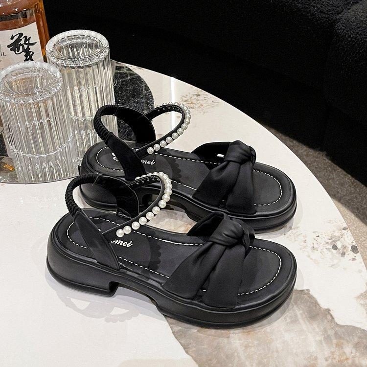 Summer New Fairy Style Pearl Platform Sandals