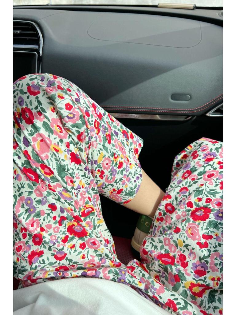 European & American Style Women's Floral Pajama Pants - Loose, Casual, Suitable for Spring & Autumn, Wearable Outdoors