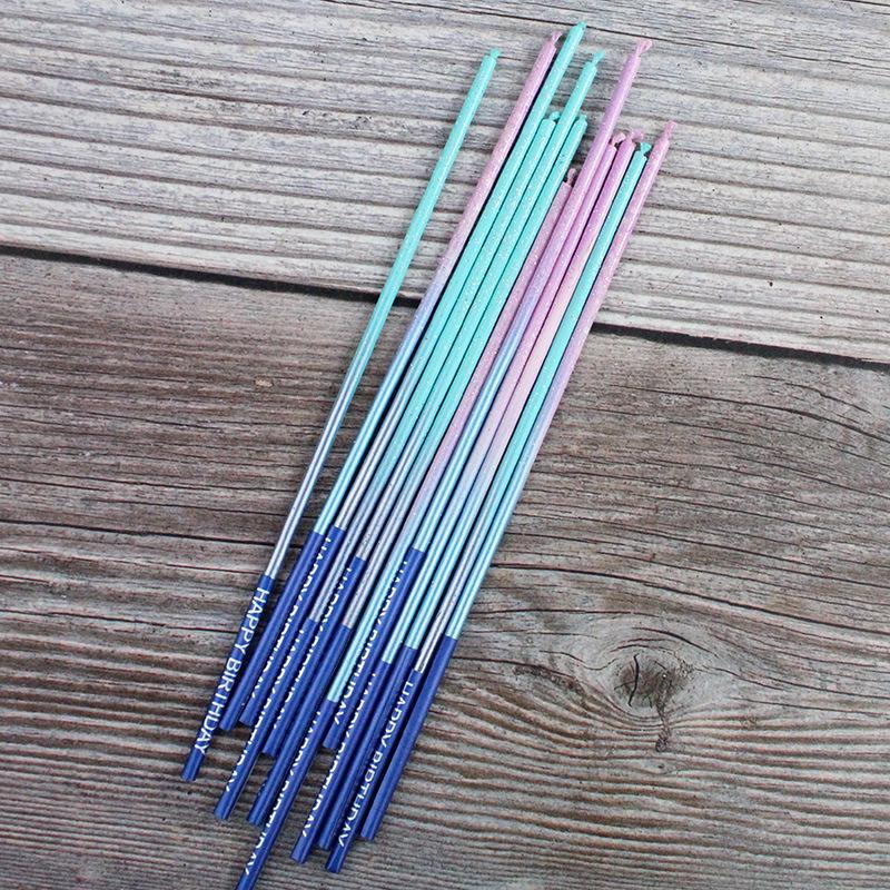 Gradient Glitter Powder Slender Pencil Birthday Candle Creative Fantasy Powder Blue Party Decoration Baking Supplies