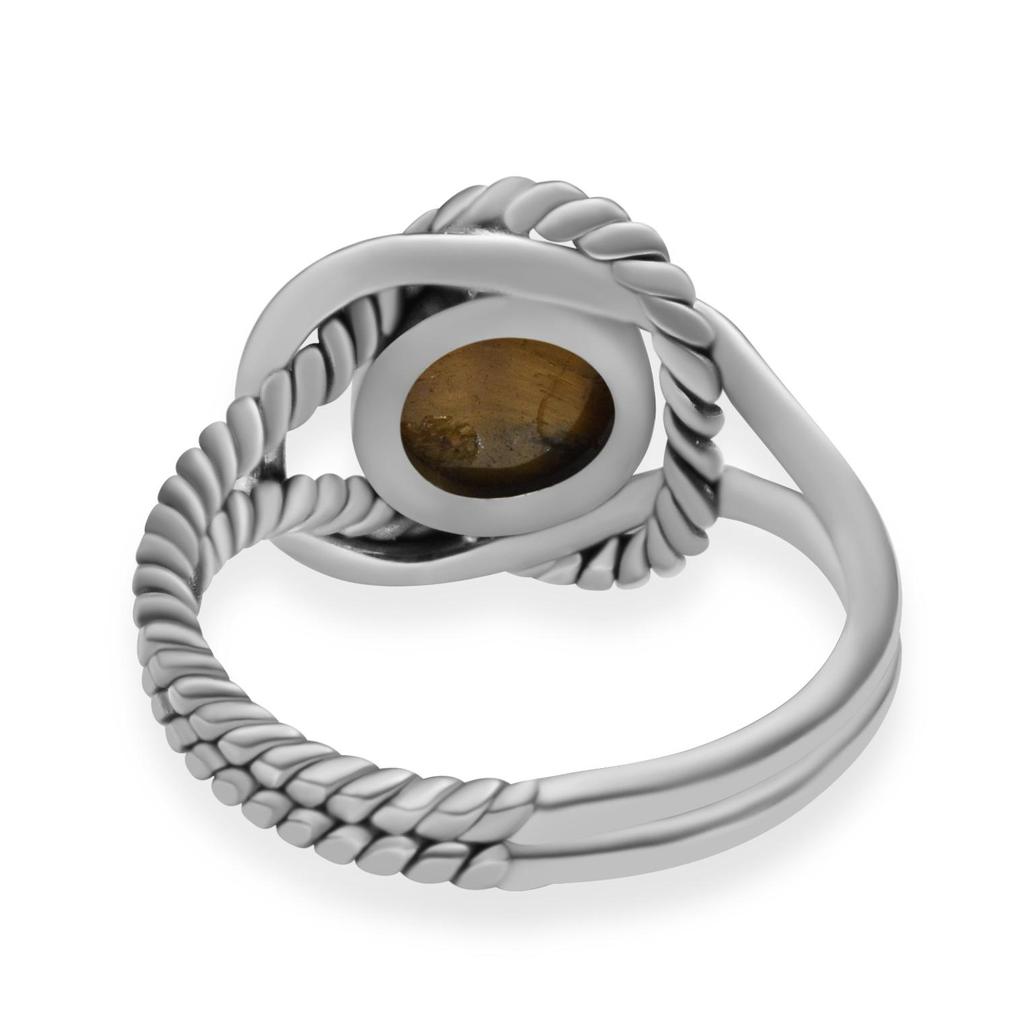 Natural 7mm Tiger Eye 925 Sterling Silver Twisted Rope Split Shank Rings For Women & Girls