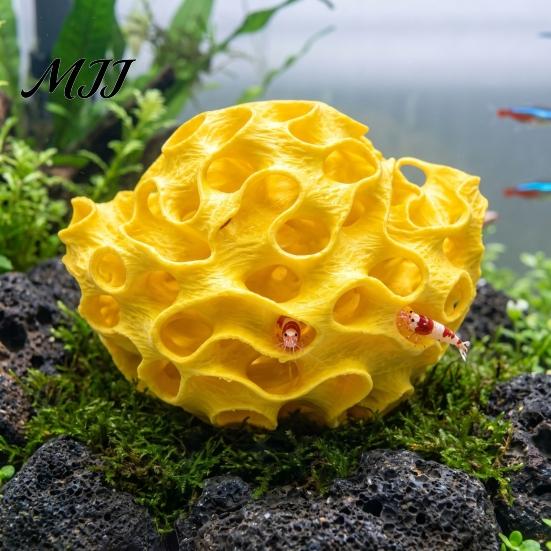 Aquatic Landscaping Accessories Aquarium Shrimp Cave, 3D Printed Honeycomb Betta Hide, Fish Tank Breeding Cave Hideout, Porous Sphere Shelter
