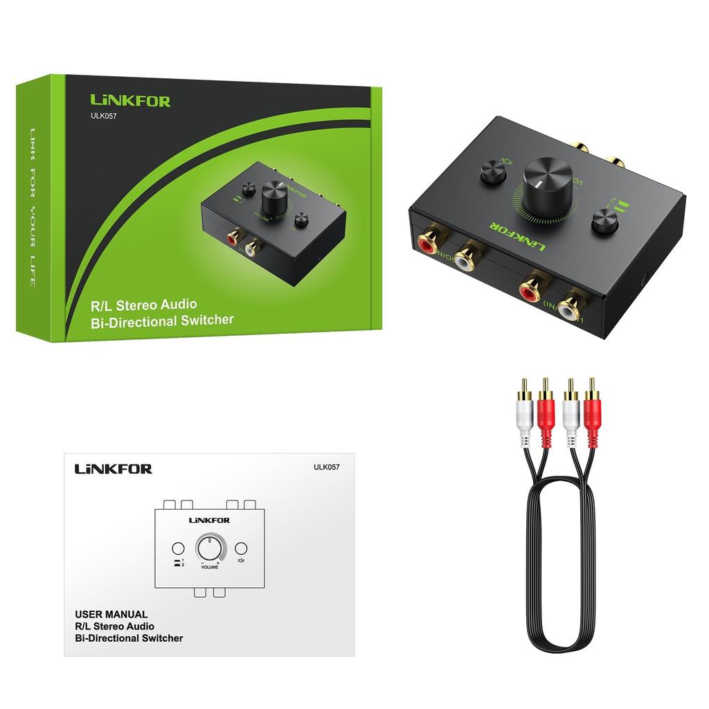 LiNKFOR Stereo Audio 2 Output 1 Bidirectional RCA Stereo Audio No Power Supply RCA Cable Compatible with DVD Stereo CD R/L Switcher, Inputs/1 /