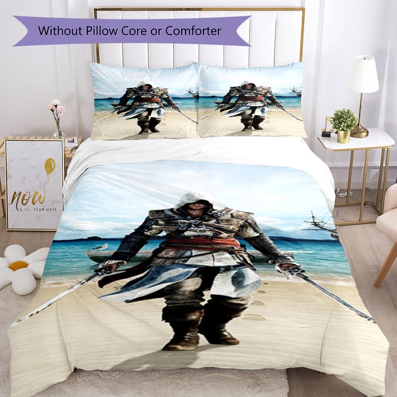 3pcs Assassin's Creed Bedding Set Duvet Cover Closure Includes 1 Duvet Cover & 2 Pillowcases, Soft and Comfortable for All Seasons.
