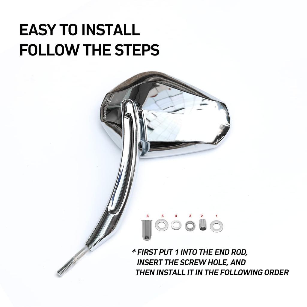 WTZMOTO Motorcycle Handlebar Side Rearview Chrome Mirrors, Harley-Davidson Mirrors,