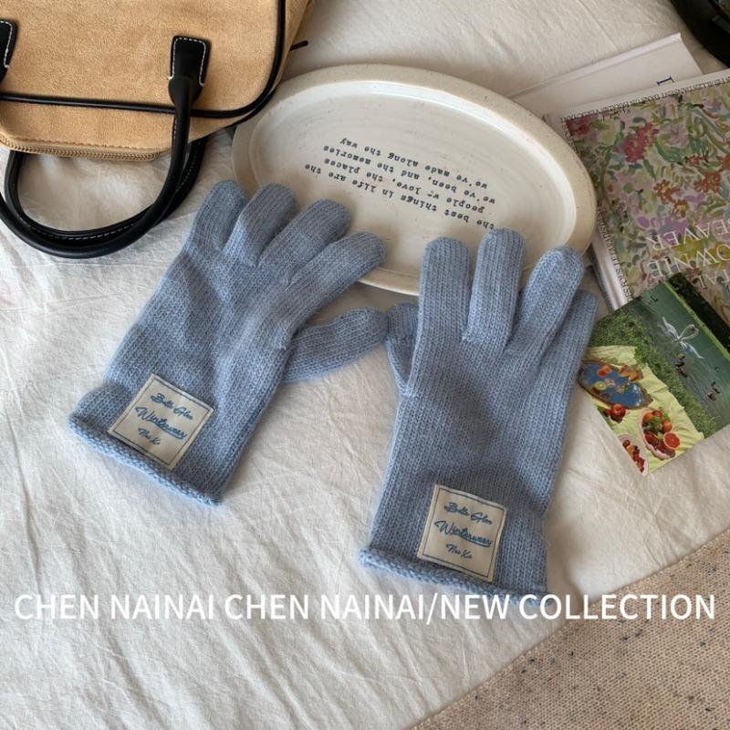 Rabbit Hair Blended Blue Wool Fingerless Gloves Solid Color Fresh Women Korean Autumn and Winter Warm Fingerless Gloves