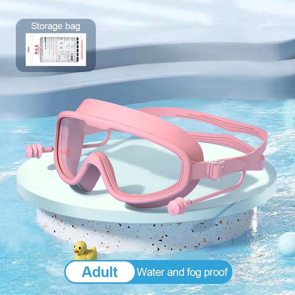 Ochelari de înot HD cu cadru mare, stiluri pentru adulți și copii, anti-ceață, ochelari de scufundări cu dopuri de urechi dintr-o bucată, echipament de înot