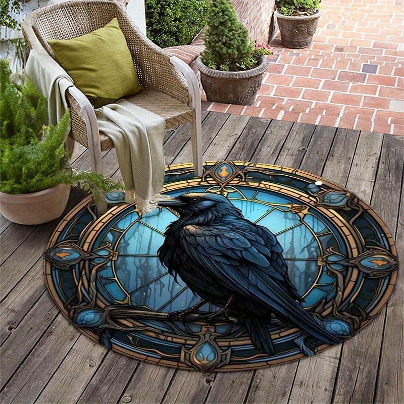 Raven Dark Fantasy Goth Round Rug Floor Mat Doorway Rug With Nonslip Backing Outdoor Patio Camping Rug Floor Mat Living Room Bedroom Decoration