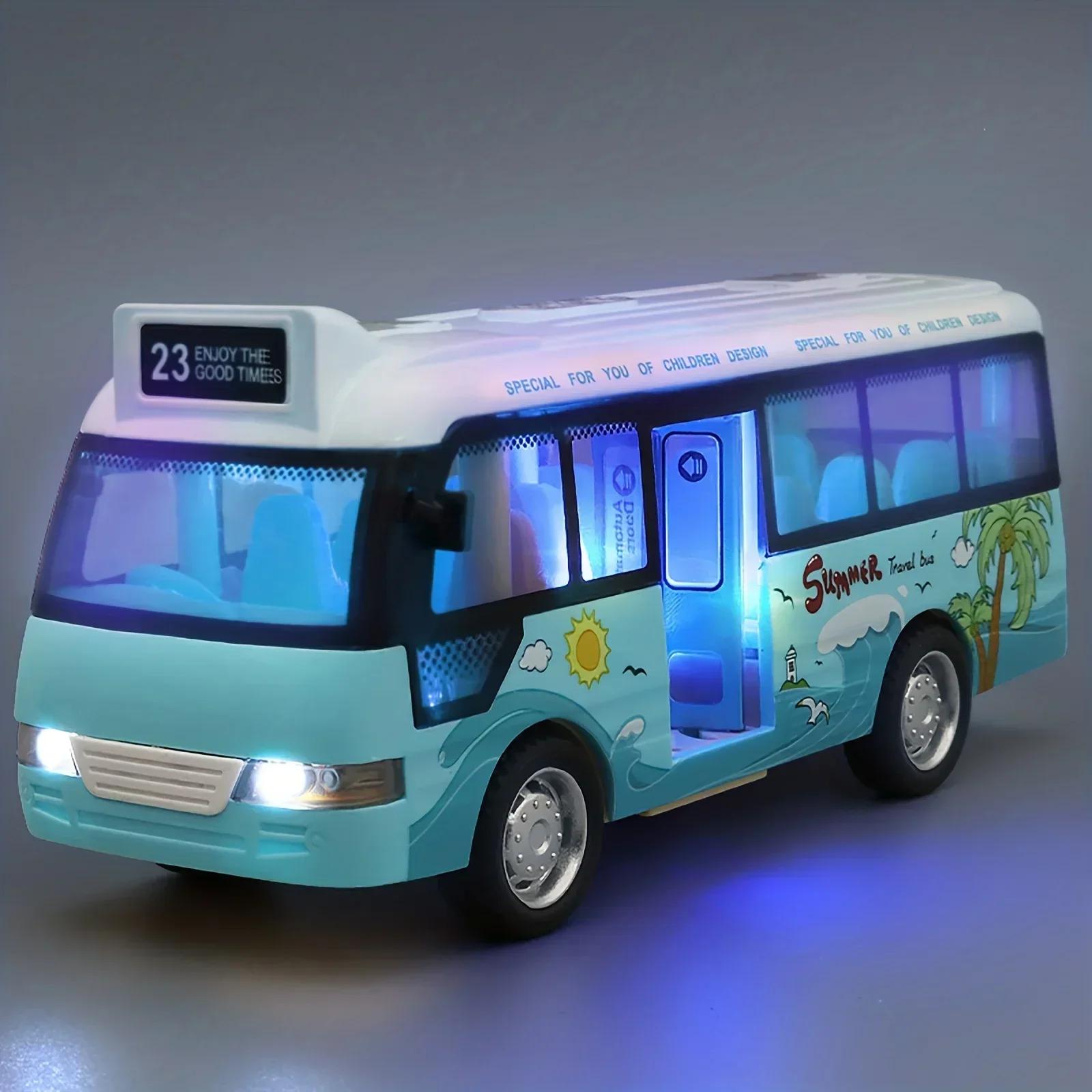 Mini Car Model Friction Powered Car School Bus Toys Plastic City Bus with Sound and Light Miniature Vehicle Models Children Gift