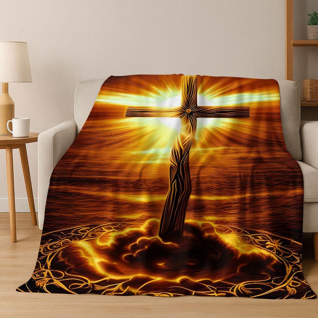 New Belief Cross Holy Bible Pray Jesus Flannel Blanket,Cozy Soft Throw Blanket for Home Bedroom Bed Sofa Picnic Cover Kids Gift