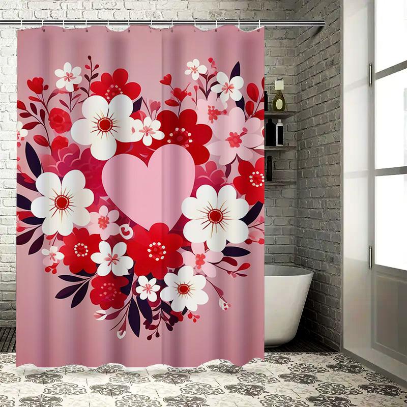 Floral Heart Shower Curtain - Romantic Bathroom Decor