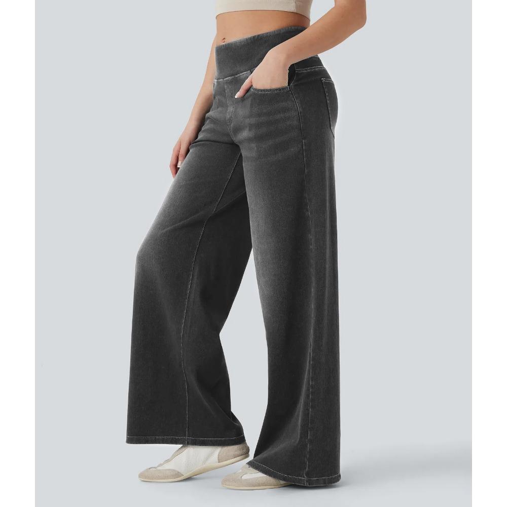 

New High-waisted Loose Zipper Wide-leg Jeans and Long Pants for Slimming and Shaping Women XL сірий колір