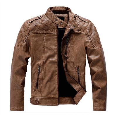 Men's Stand Collar Leather Jacket Motorcycle Slim Fleece Coat Faux Leather Outwear Vintage Motorcycle Jackets for Men
