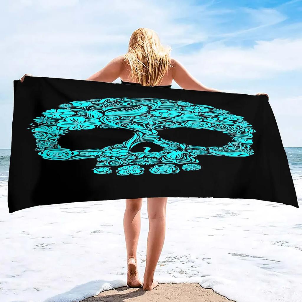 Microfiber Beach Towel Skull Beach Towel Blanket,Sand Proof Swimming Bath Pool Towel for Travel Camping Yoga Sport,Oversized