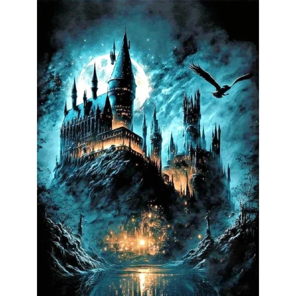 Castle DIY Harry Potter Round Diamond Painting Kit Magic School Cross Embroidery Castle Moon Eagle Diamond Mosaic Decoration