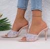 Fashion Summer Women Sandals Pointed Toe High Heels Shoes Women Fashion Crystal Heel Sandals Woman Shiny Sequins Banquet Party Shoes