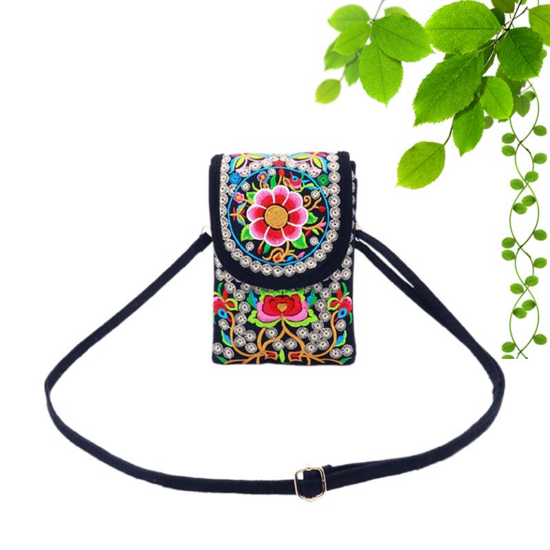 

Ethnic Embroidered Women s Crossbody Canvas Handbag with Double Layer for Phone and Coins